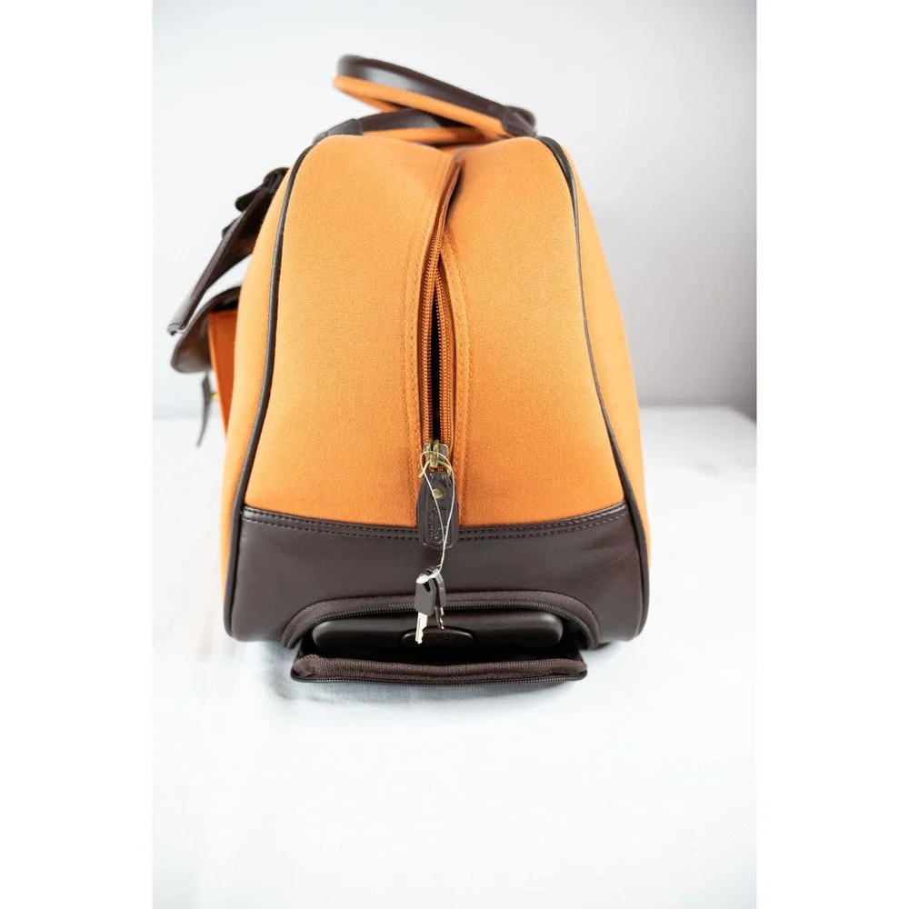 Vintage Chaps Rolling Duffle‎ Bag Large Orange Good Canvas Faux Leather Luggage
